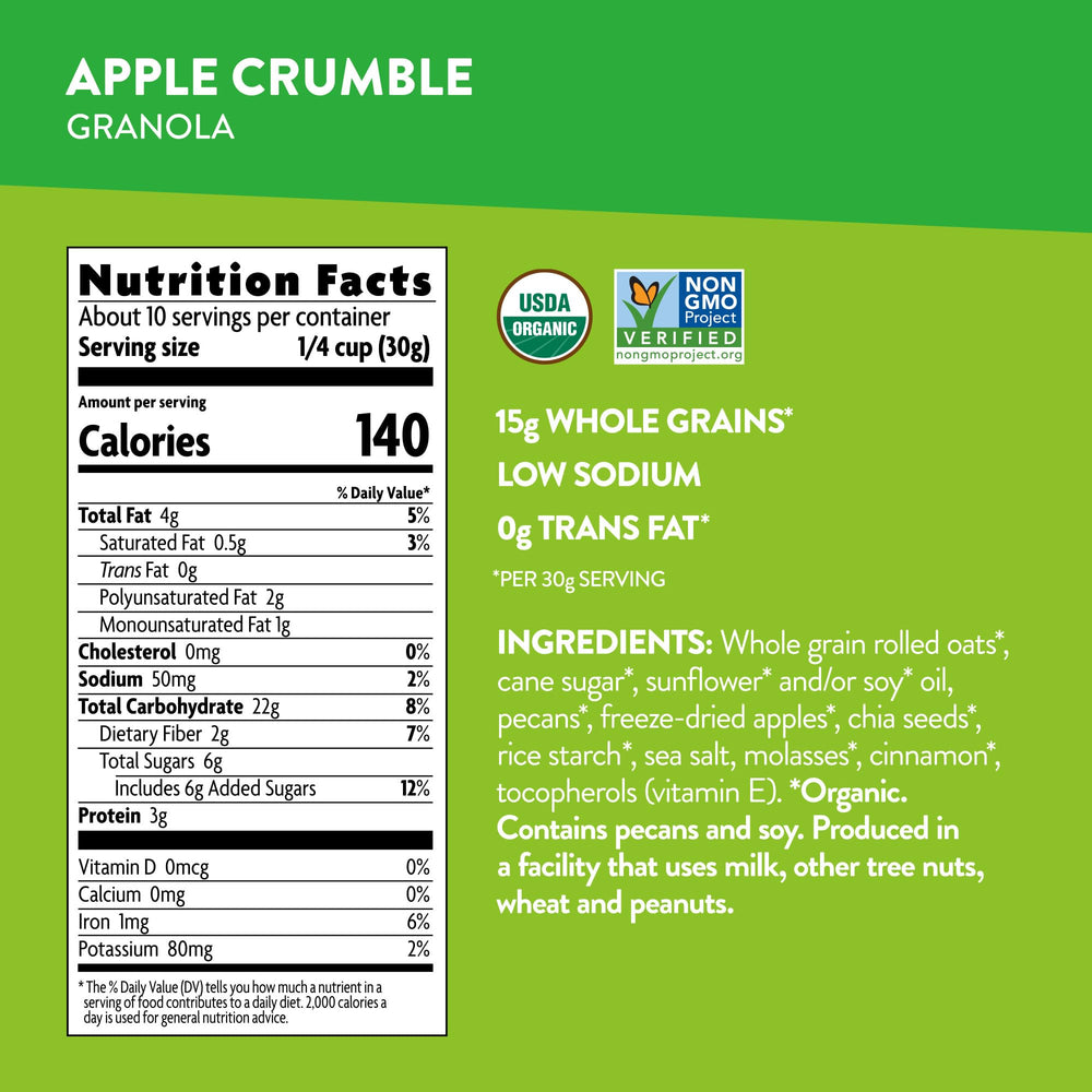 Close-up of Love Crunch Apple Chia Crumble with tart-green apple pieces
