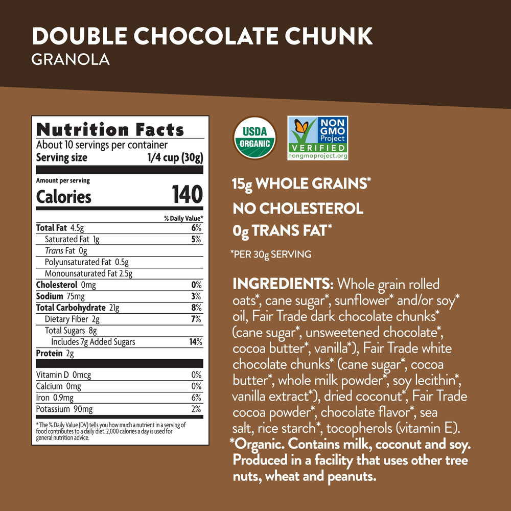 Love Crunch granola bowl with chocolate chunks, a tasty topping for yogurt.