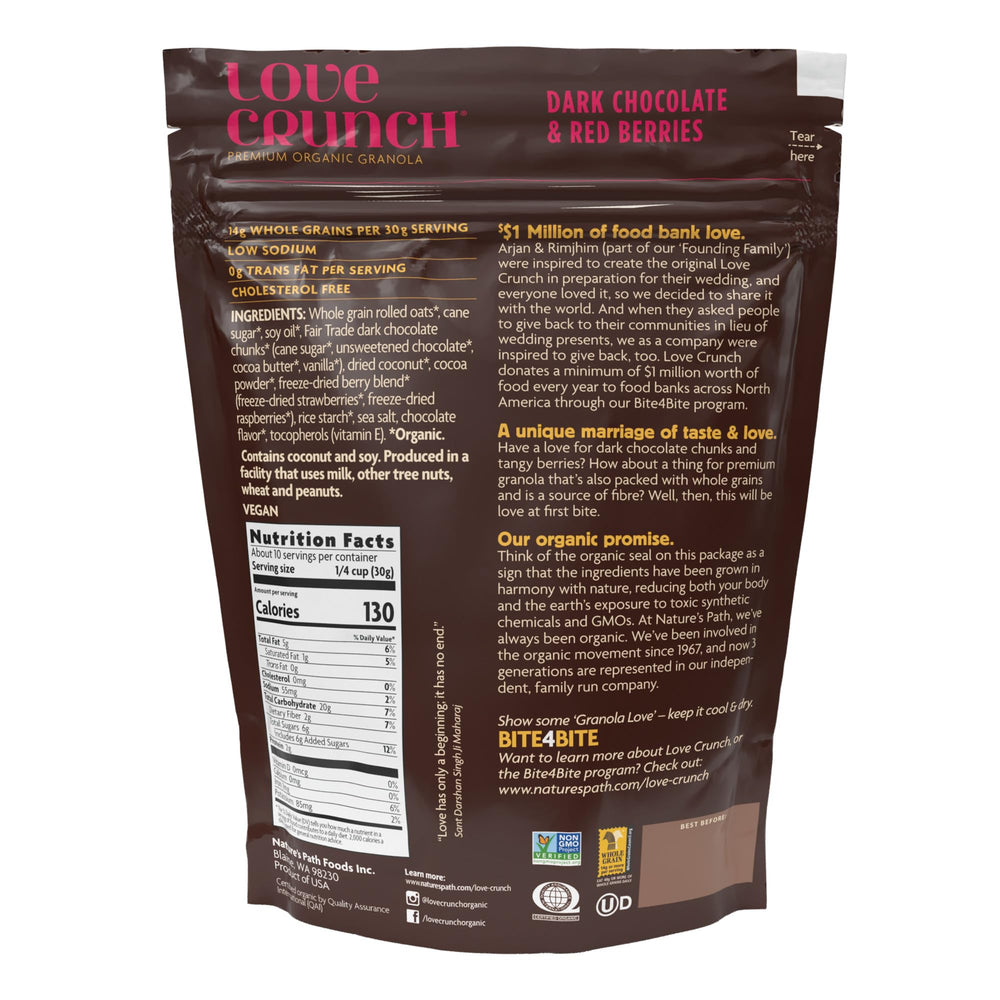 Love Crunch granola with dried strawberries and raspberries for fruity flavor boost.