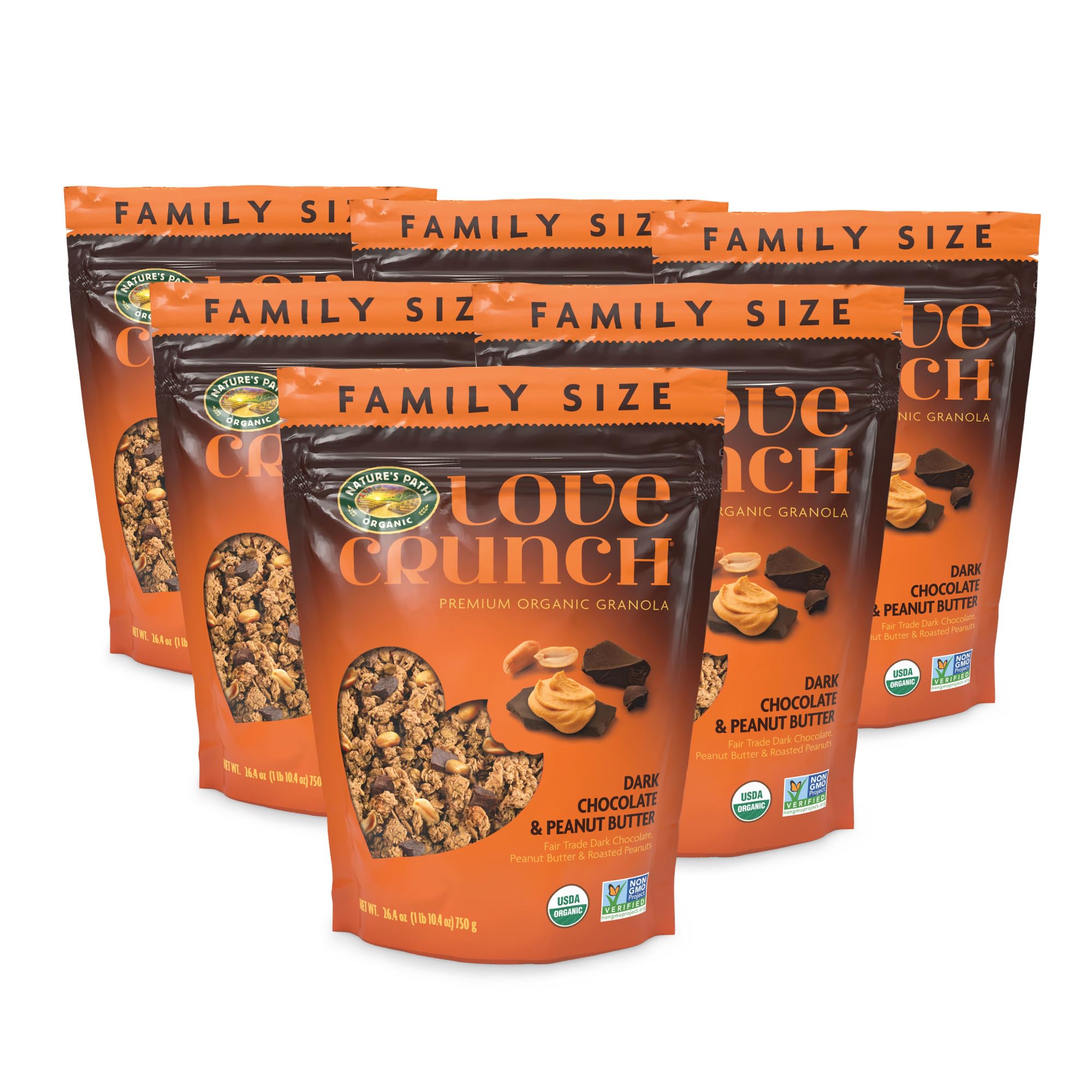Oats, peanuts and chocolate chunks highlight the organic mix in Love Crunch granola.