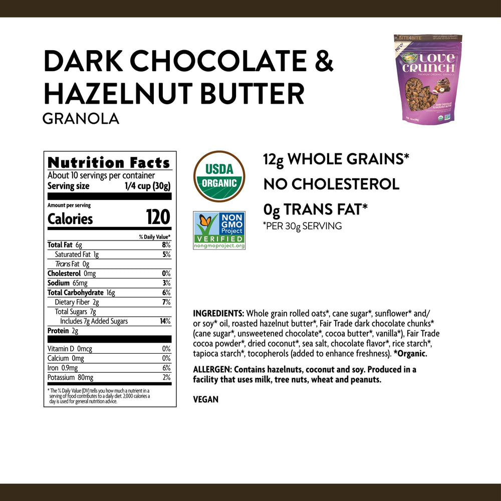Love Crunch hazelnut butter clusters closeup emphasizing crunchy texture for on-the-go mornings