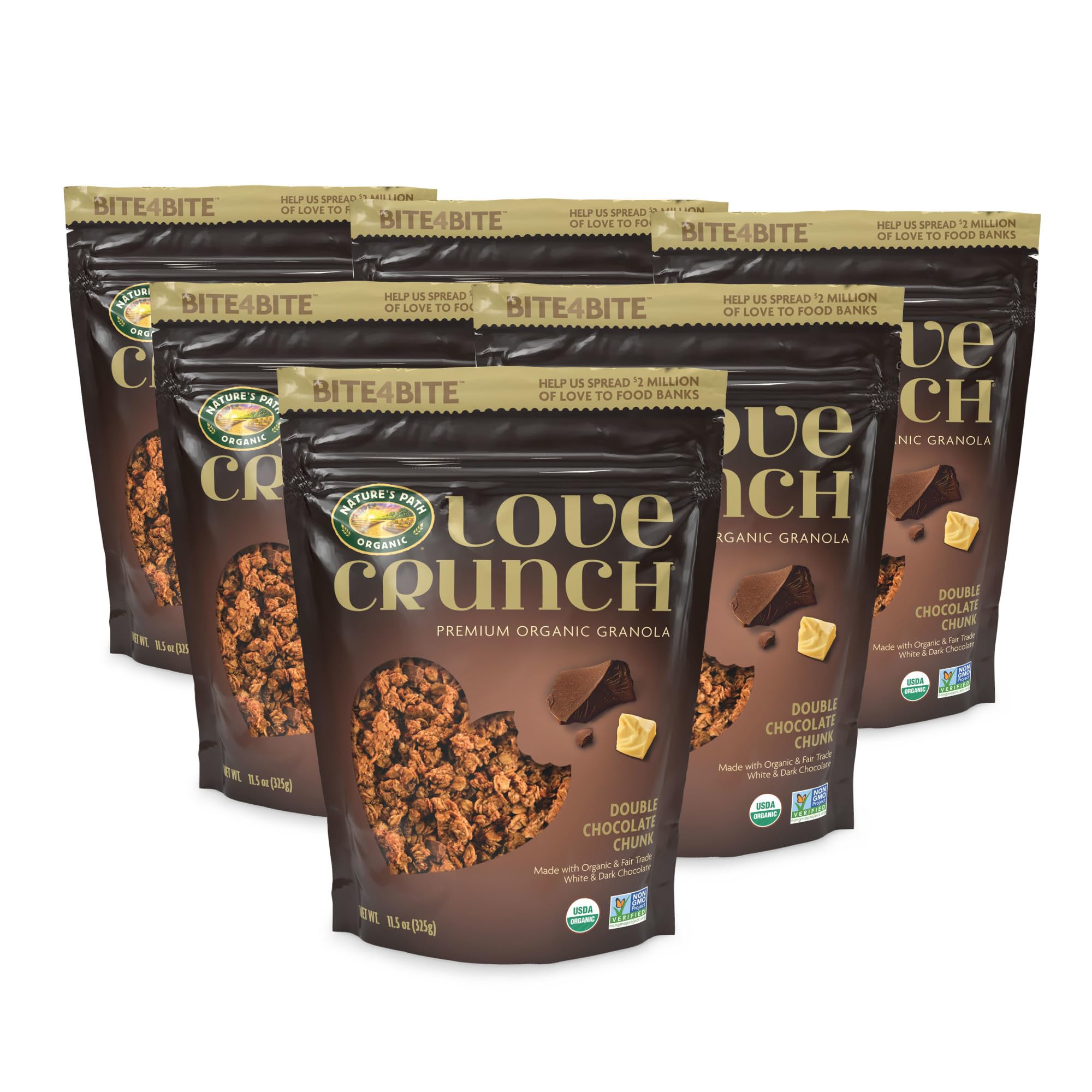 Close-up of white and dark chocolate chunks in granola, satisfying balanced snack