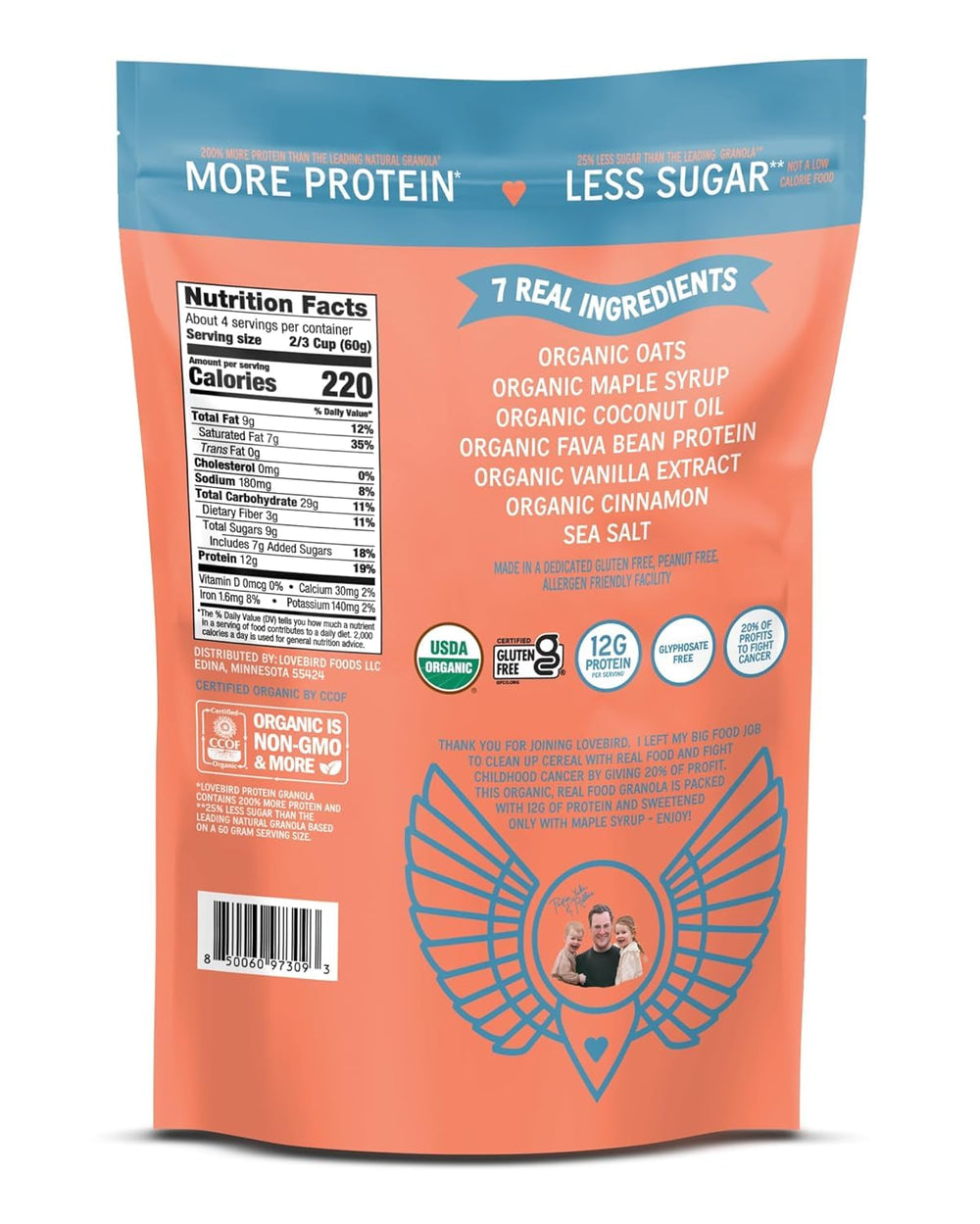 Lovebird crunchy granola clusters ideal for yogurt or fruit toppings.