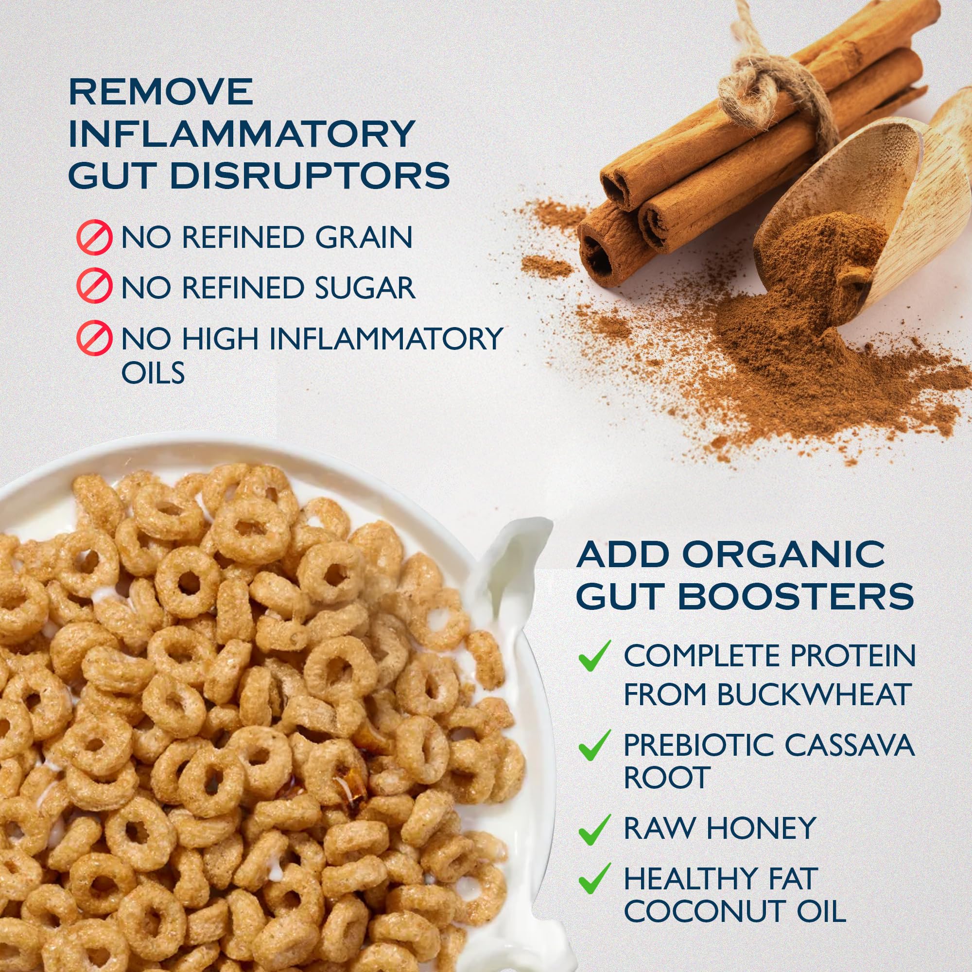 Ingredient list highlights real foods and transparency on Lovebird Cinnamon cereal.