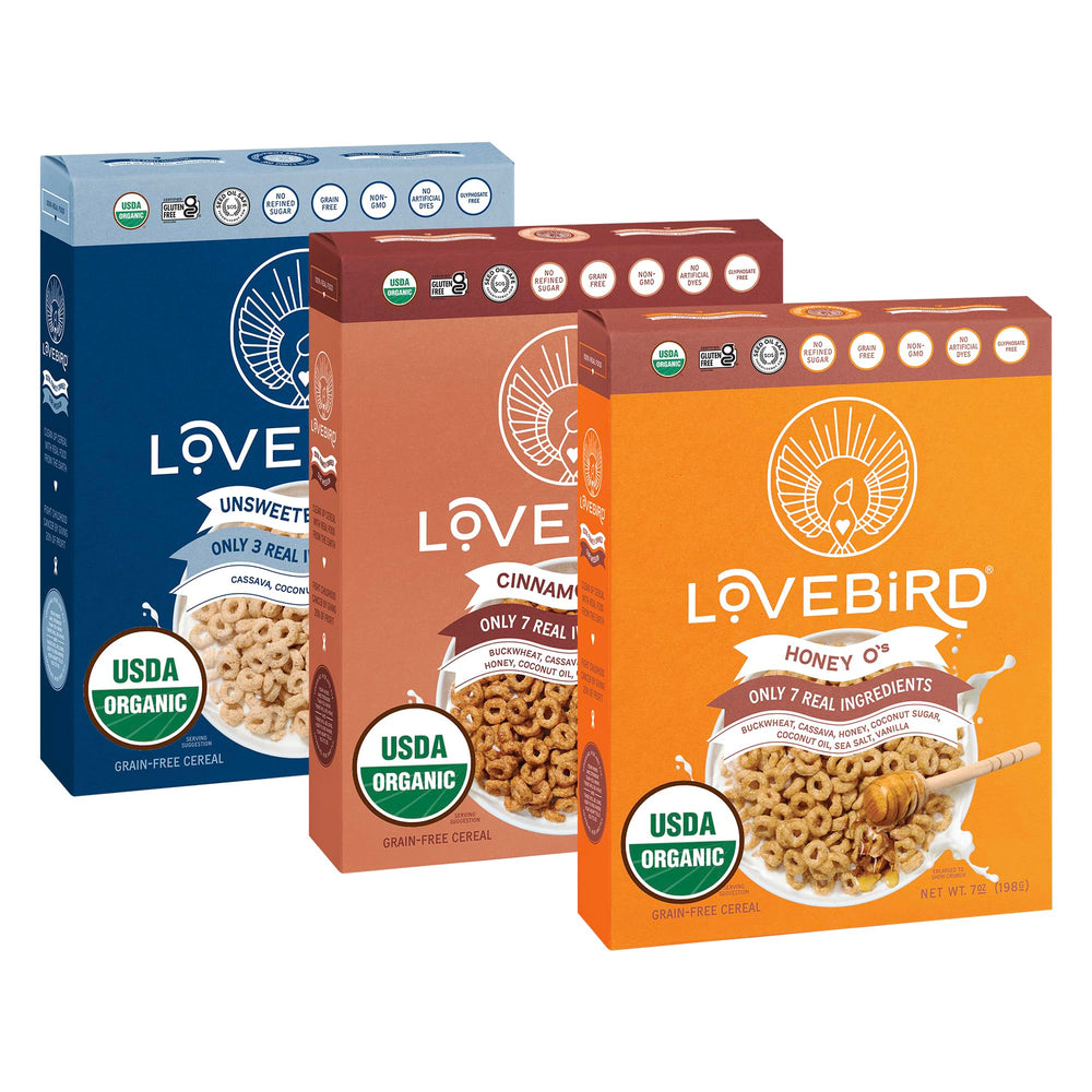 Lovebird Organic Cereal in a crisp bowl for a tasty breakfast experience