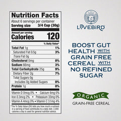 Lovebird Organic Cereal crisp-bowl reveals grain-free crunch ideal for quick breakfasts