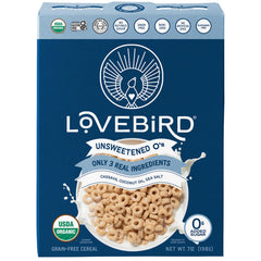 Lovebird O's cereal image showing grain-free, unsweetened bites for a light breakfast.