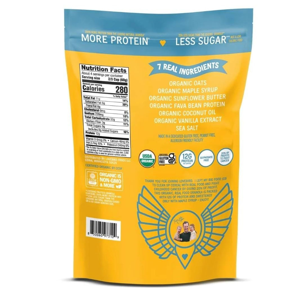 Lovebird protein granola offers plant-based protein for a quick, satisfying snack.