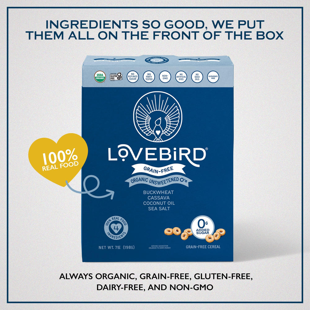 Lovebird Third-party tested seal on box signals quality controls.