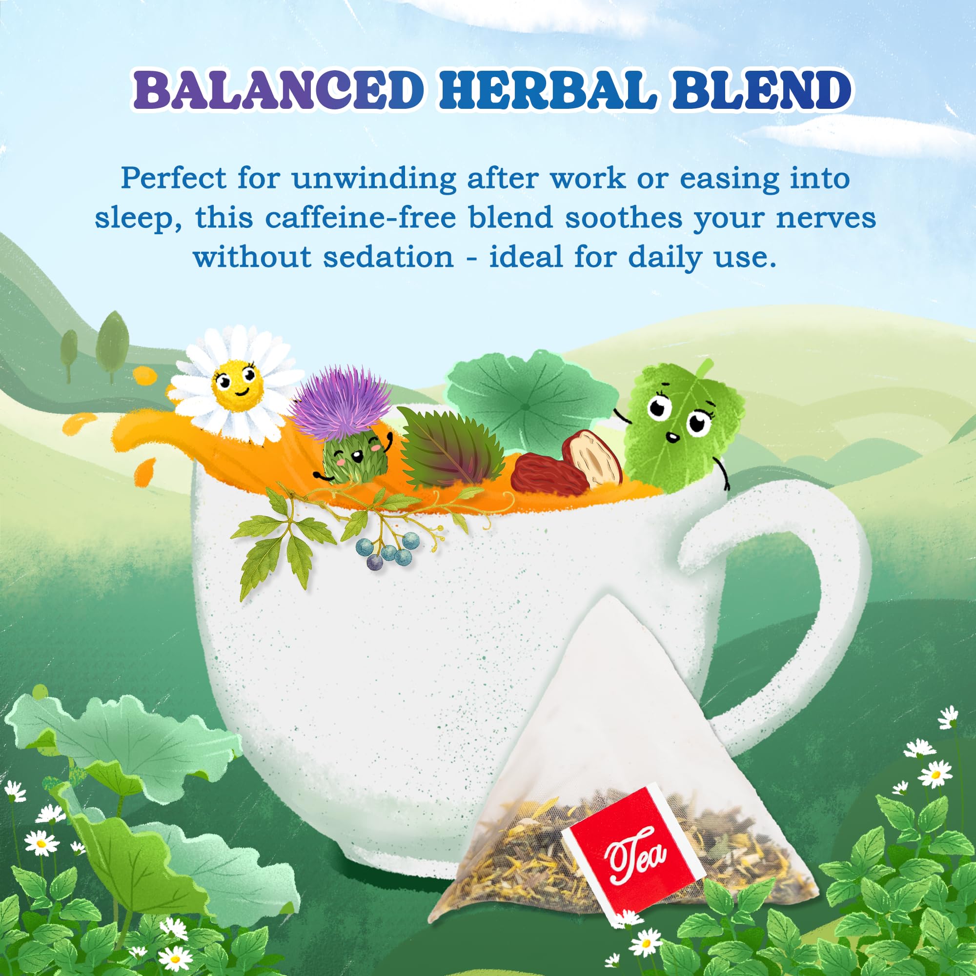 LoveinTea Nighty Night tea cup steep—naturally smooth flavor without additives.