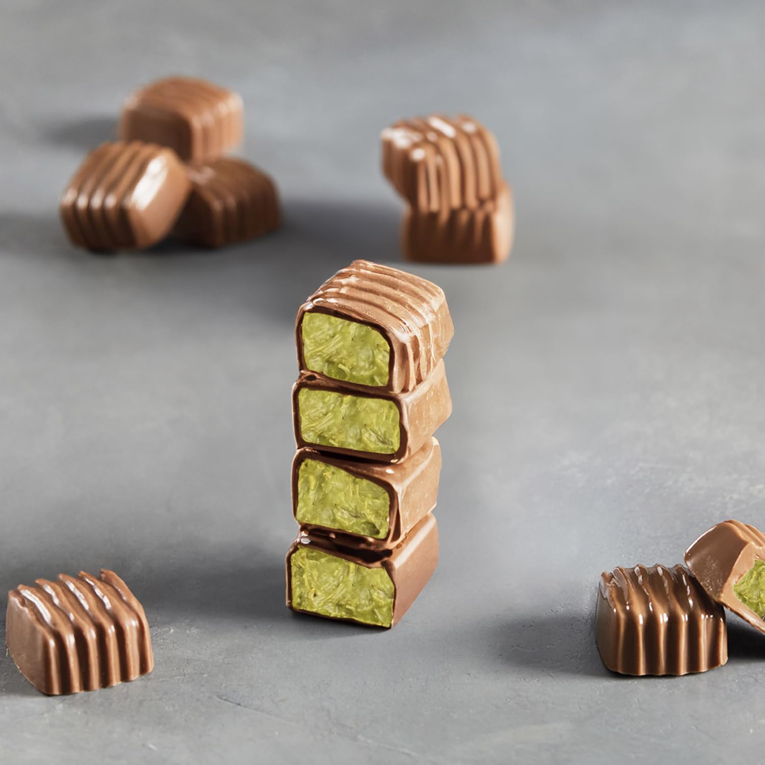 Belgian milk chocolate with pistachio cream by Lovetta chocolate