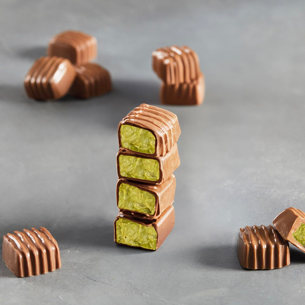 Belgian milk chocolate with pistachio cream by Lovetta chocolate