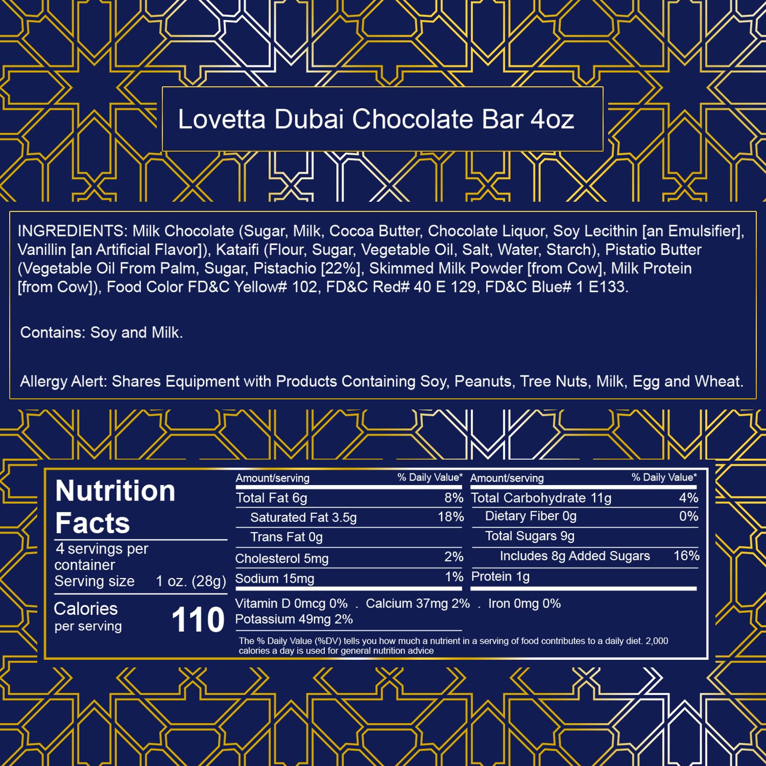 Lovetta Dubai Milk Chocolate Bar Belgian milk chocolate for rich indulgence