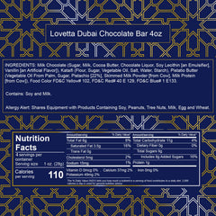 Lovetta Dubai Milk Chocolate Bar Belgian milk chocolate for rich indulgence