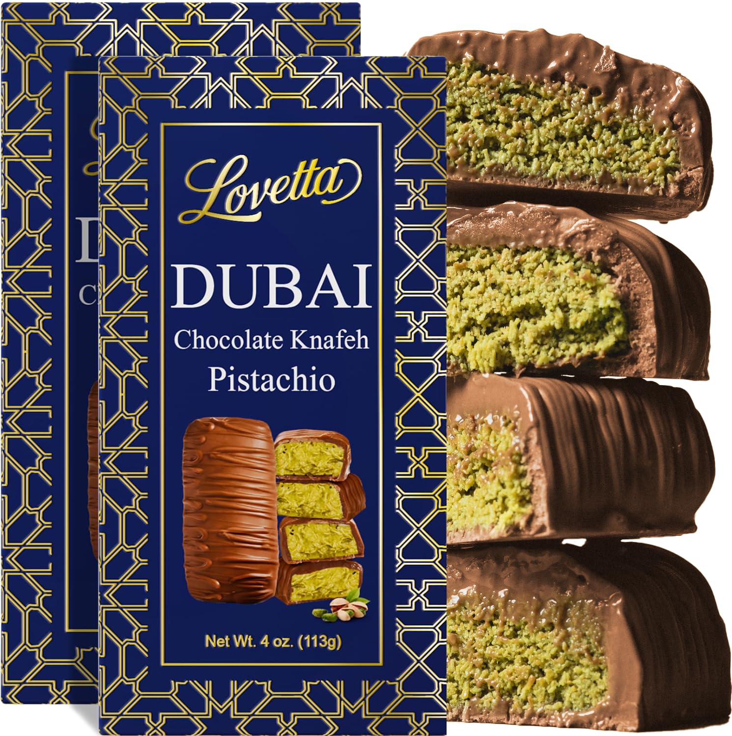 Lovetta Dubai Milk Chocolate Bar pistachio knafeh filling, luxurious and shareable