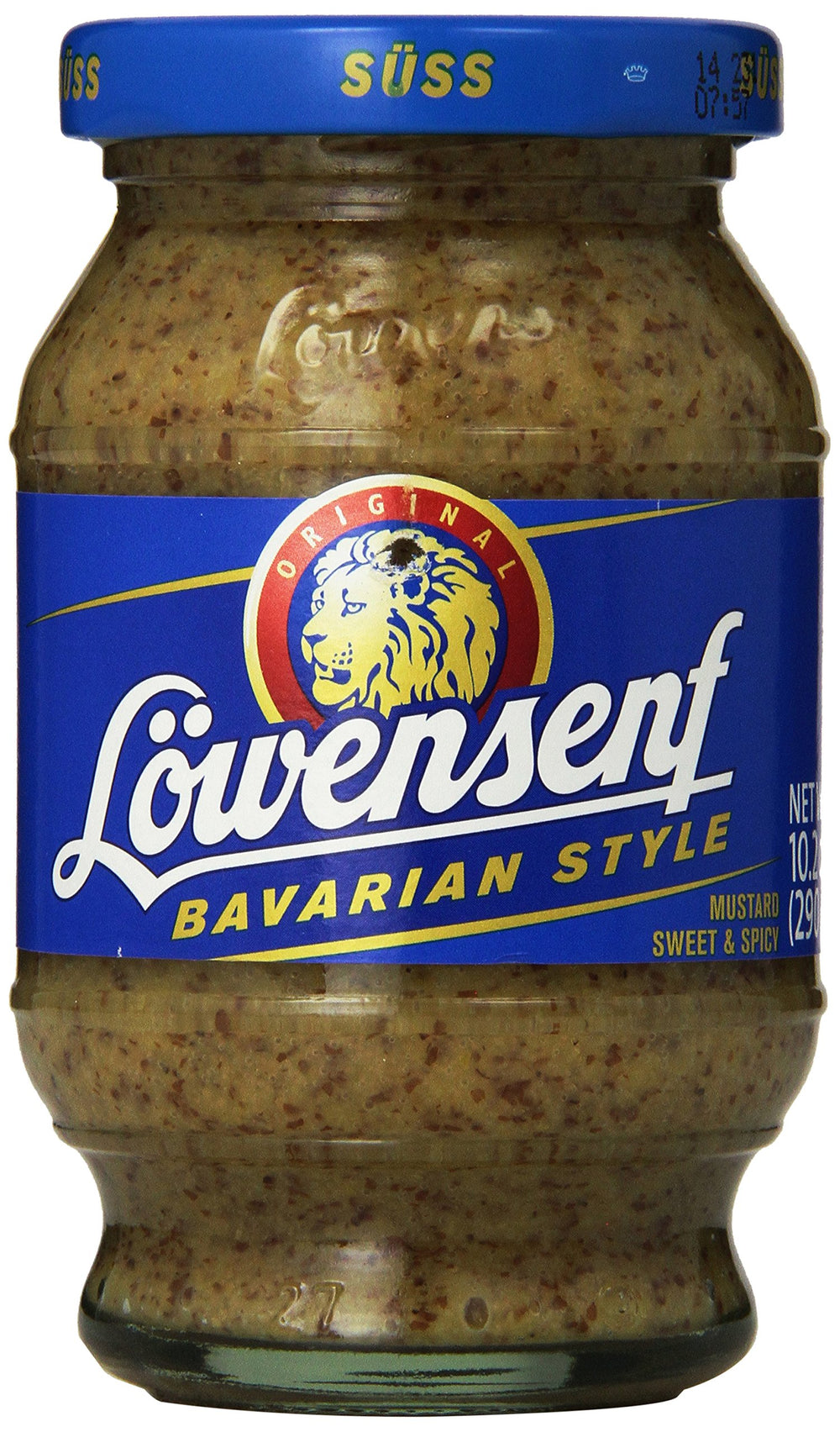 Löwensenf Bavarian Sweet Mustard jar front label highlights natural ingredients.