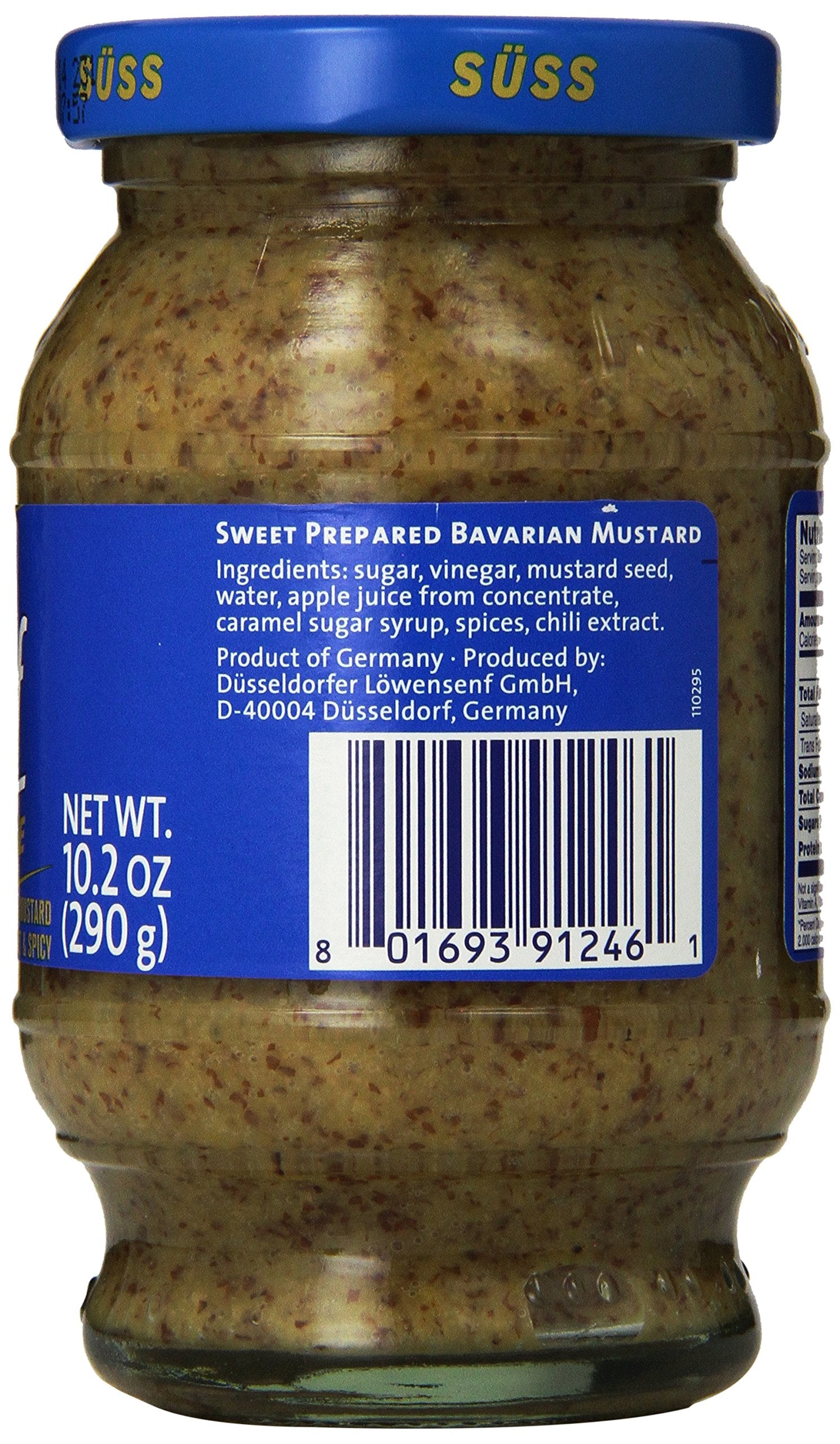 Löwensenf Bavarian Sweet Mustard used as a dip for pretzels and snacks.