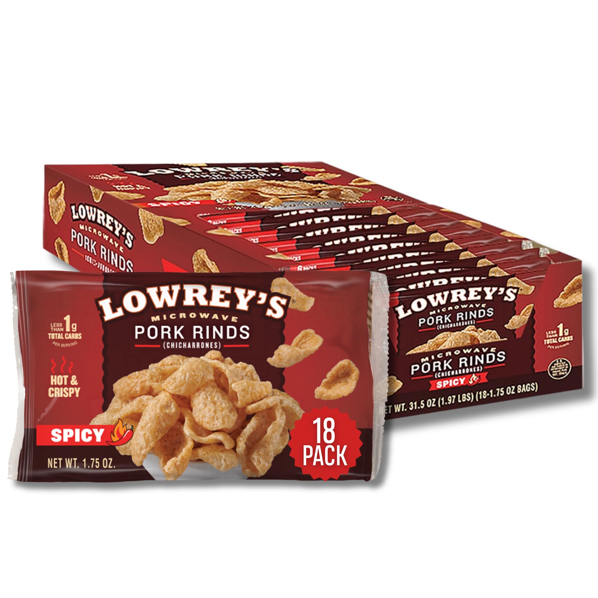 Lowrey's Bacon Curls hot and spicy microwave bag ready to snack.
