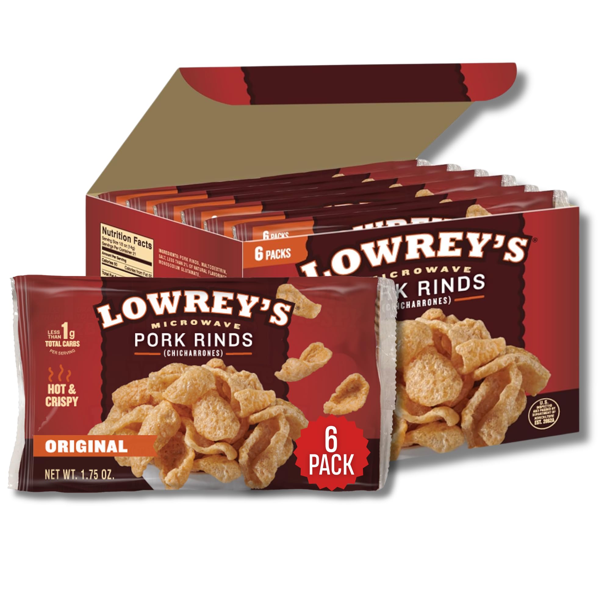 Lowrey's Bacon Curls original microwave pork rinds puffing up to a hot, crispy snack