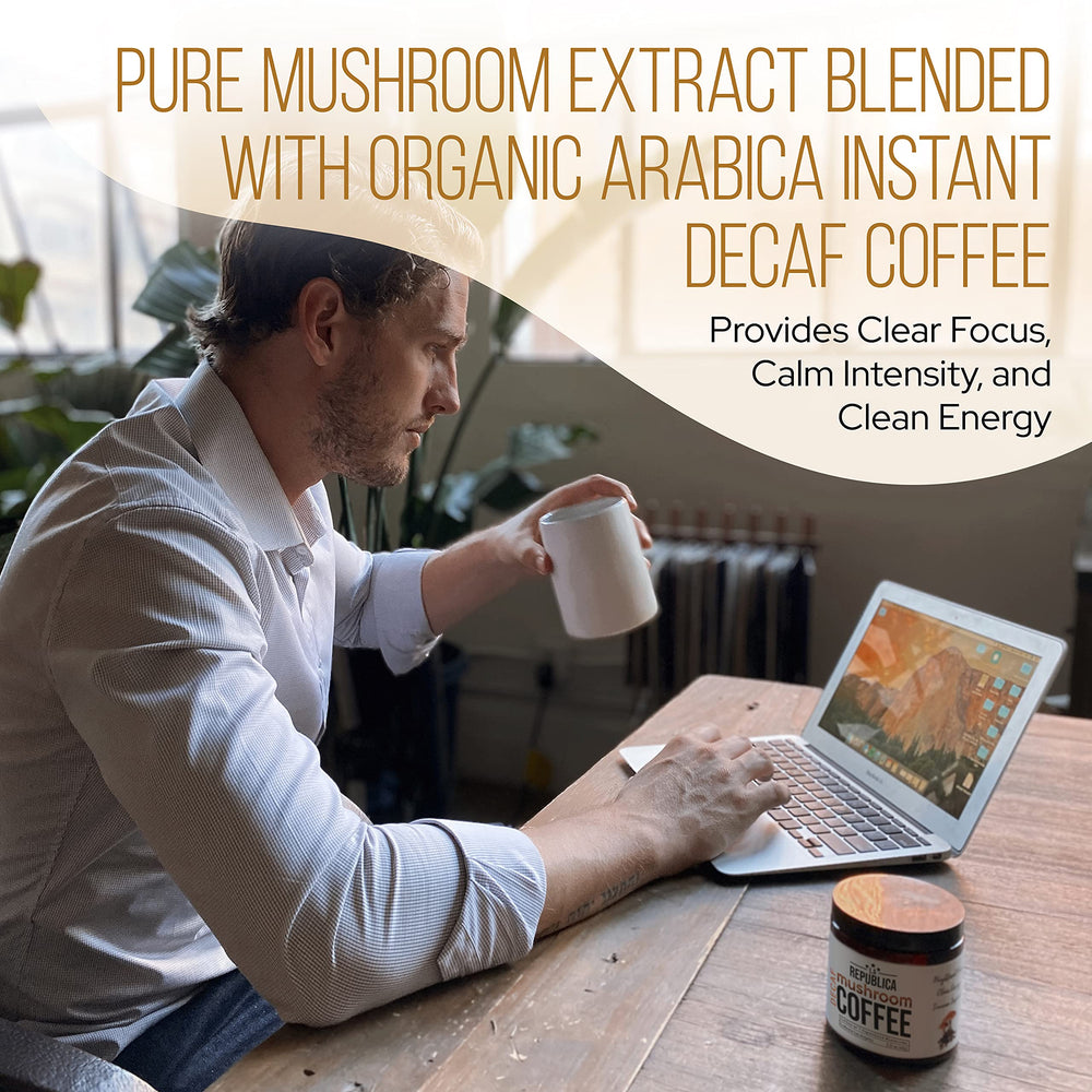 LRLA mushroom blend close-up featuring lion’s mane, reishi, and cordyceps.