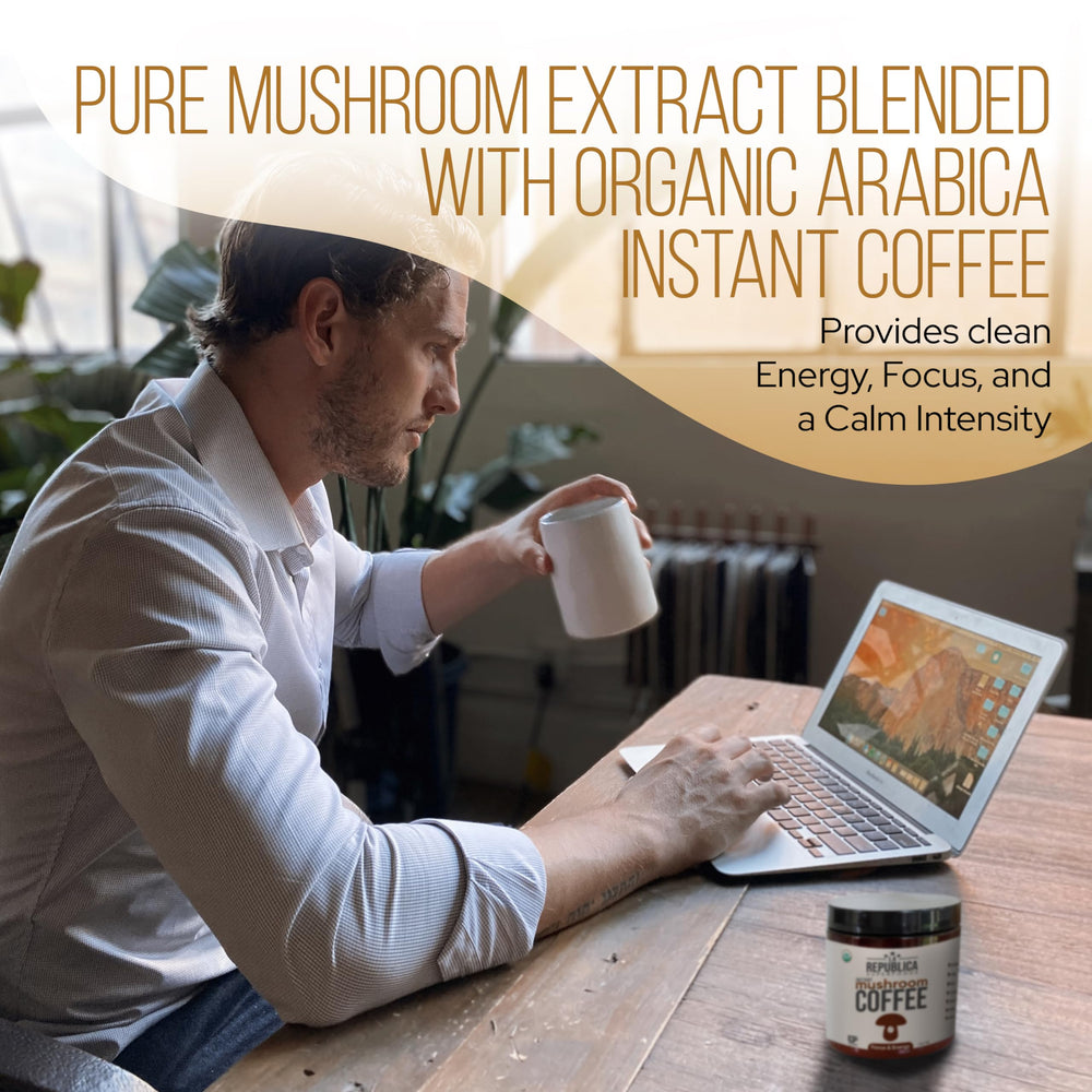 Morning ritual with LRLA mushroom coffee prepared for pre-workout energy