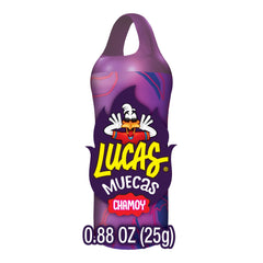 Lucas Muecas Chamoy Lollipop in-hand for portable snacking.