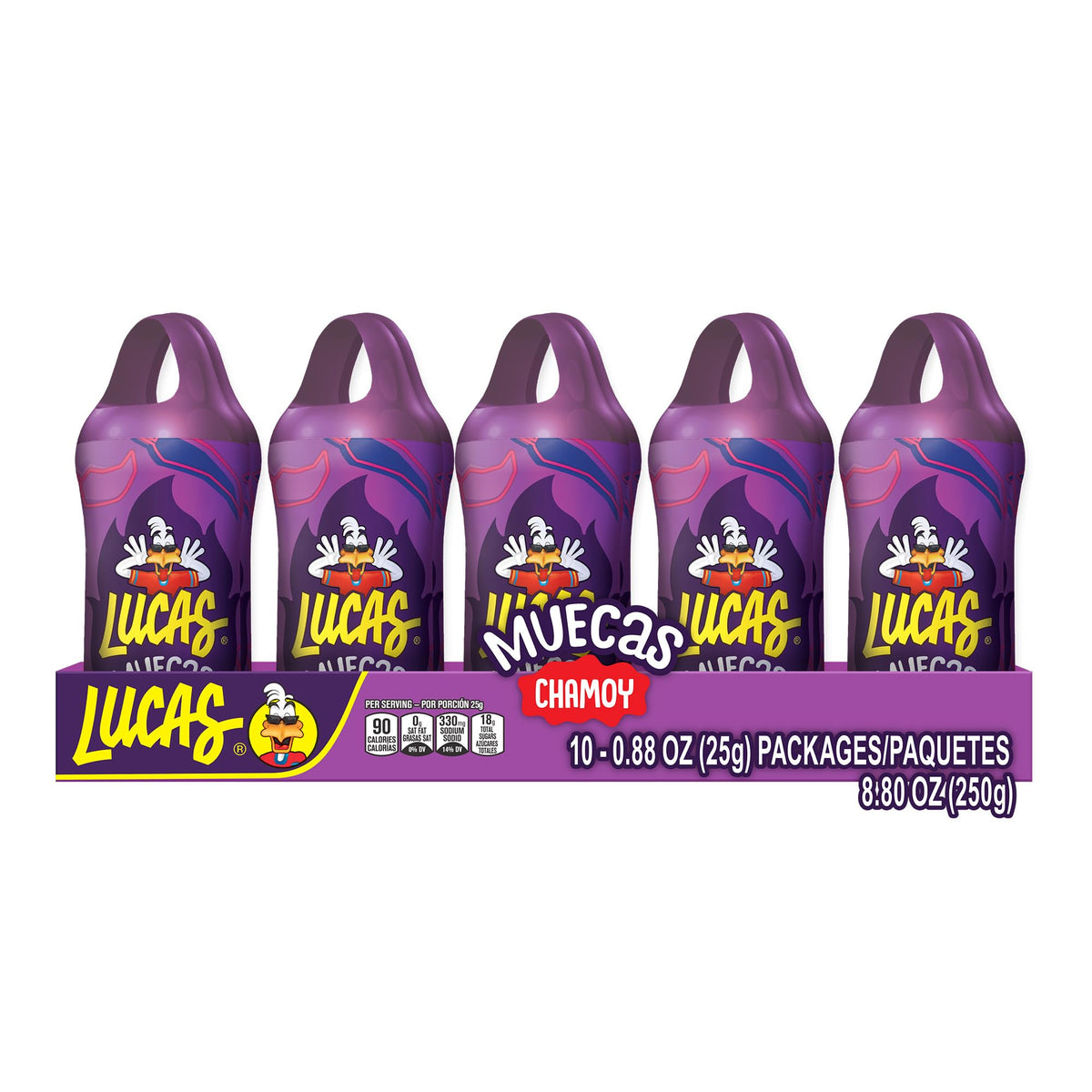 Lucas Muecas Chamoy Lollipop pack-front, bold flavor for celebrations.