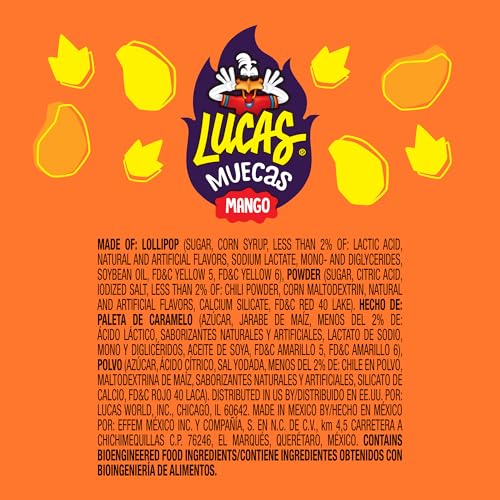 Lucas Muecas Mango Lollipop side view showing candy stick.