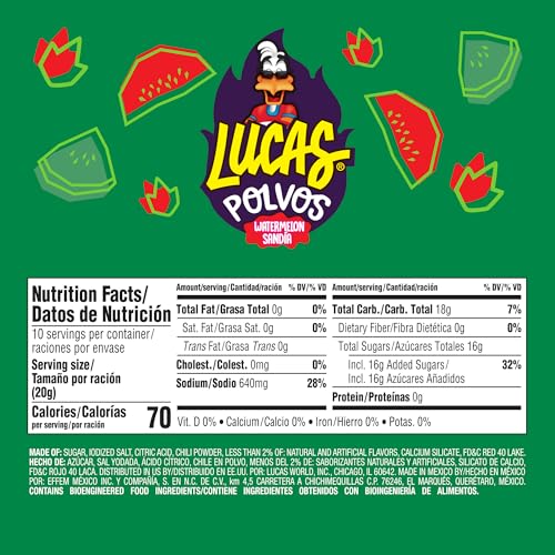 Lucas Powder Watermelon Candy 10-pack ready for sharing at parties.
