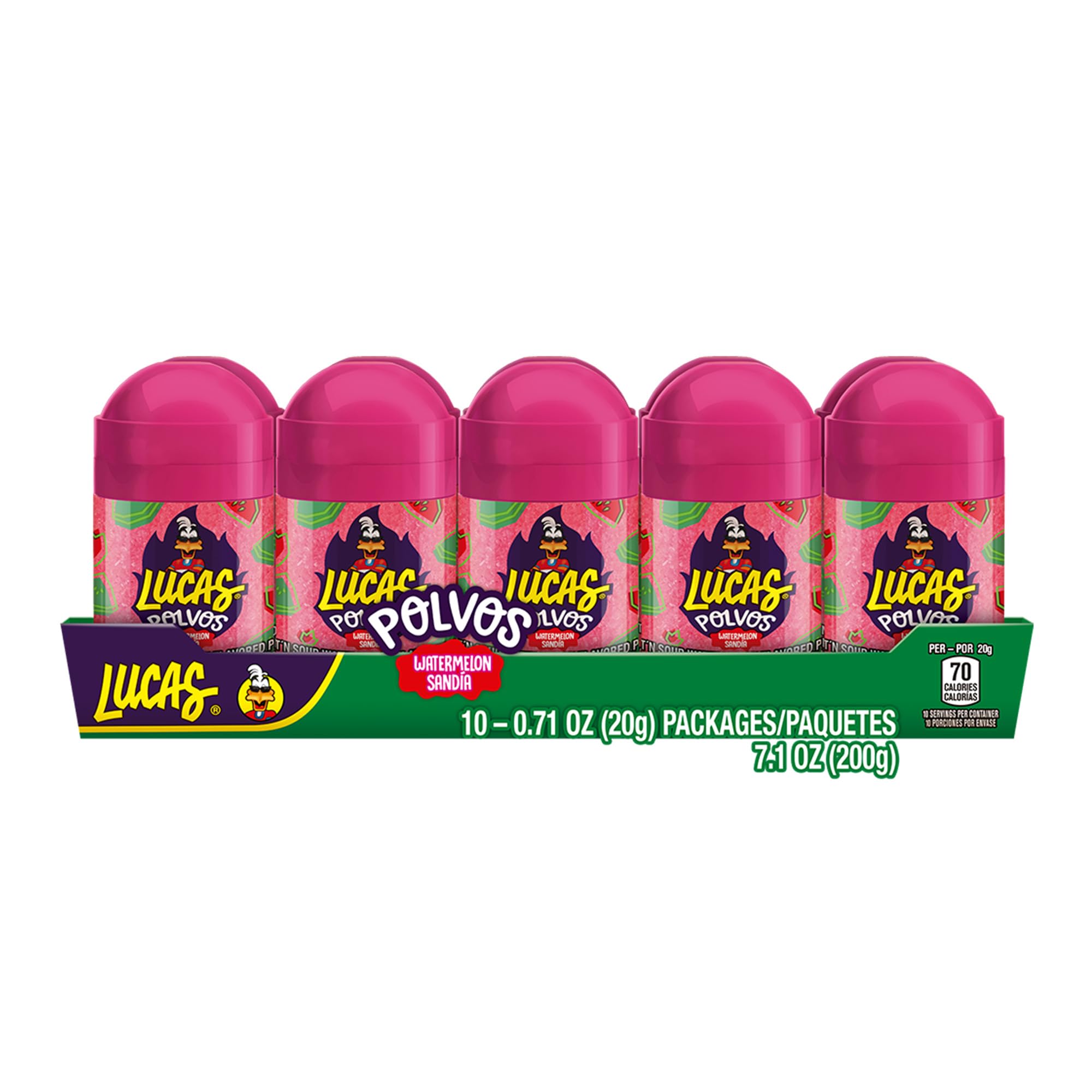 Lucas Powder Watermelon Candy package with 10-piece set for treats.