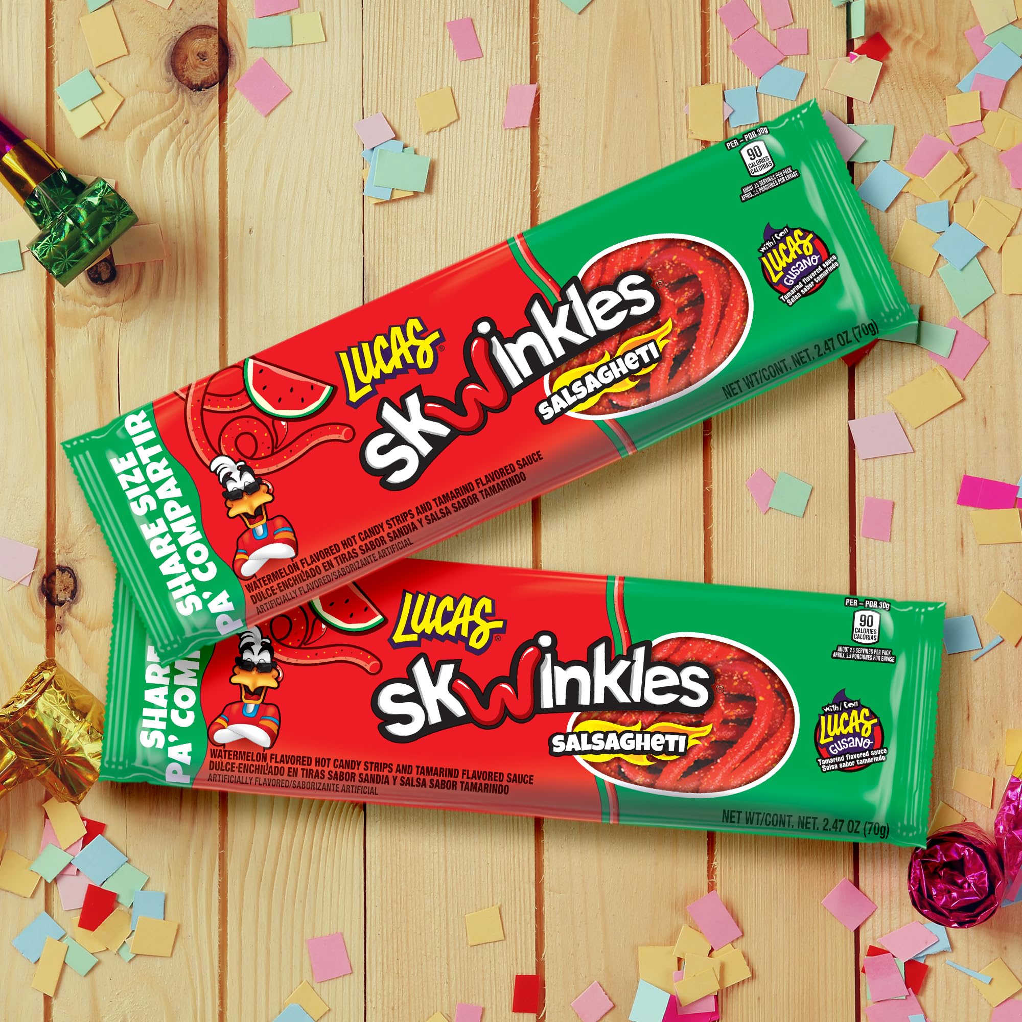 Lucas Salsagheti at a party with piñatas for festive snacking.