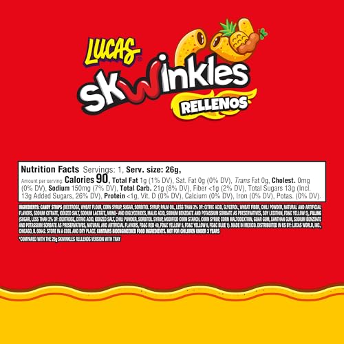 Lucas Skwinkles pineapple-tamarind strip with spicy powder coating for bold bite.
