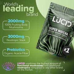 Lucid Mushroom Matcha pour into cup shows ready-to-use energy option