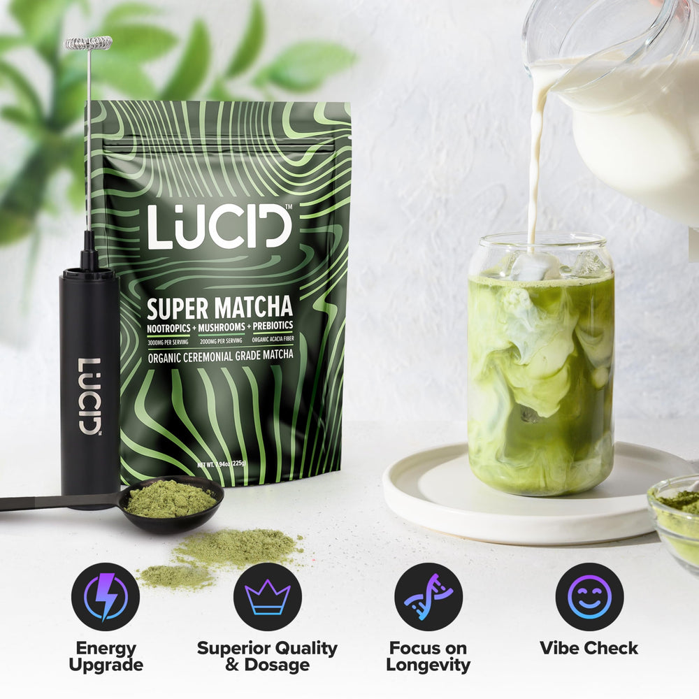 Lucid Mushroom Matcha scoop demonstrates simple one-mix preparation
