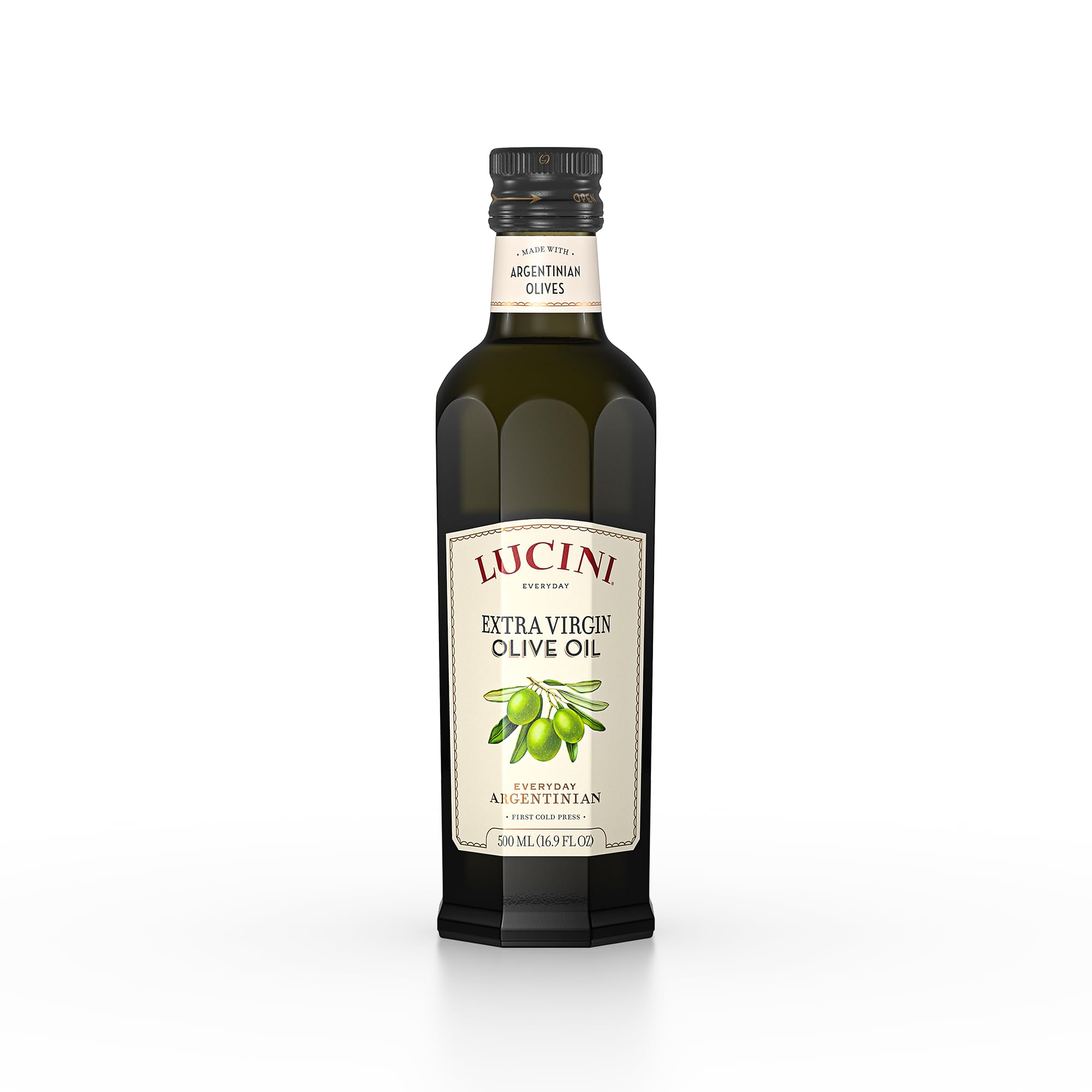 Lucini Everyday EVOO bottle pours smoothly for drizzling and sautéing.