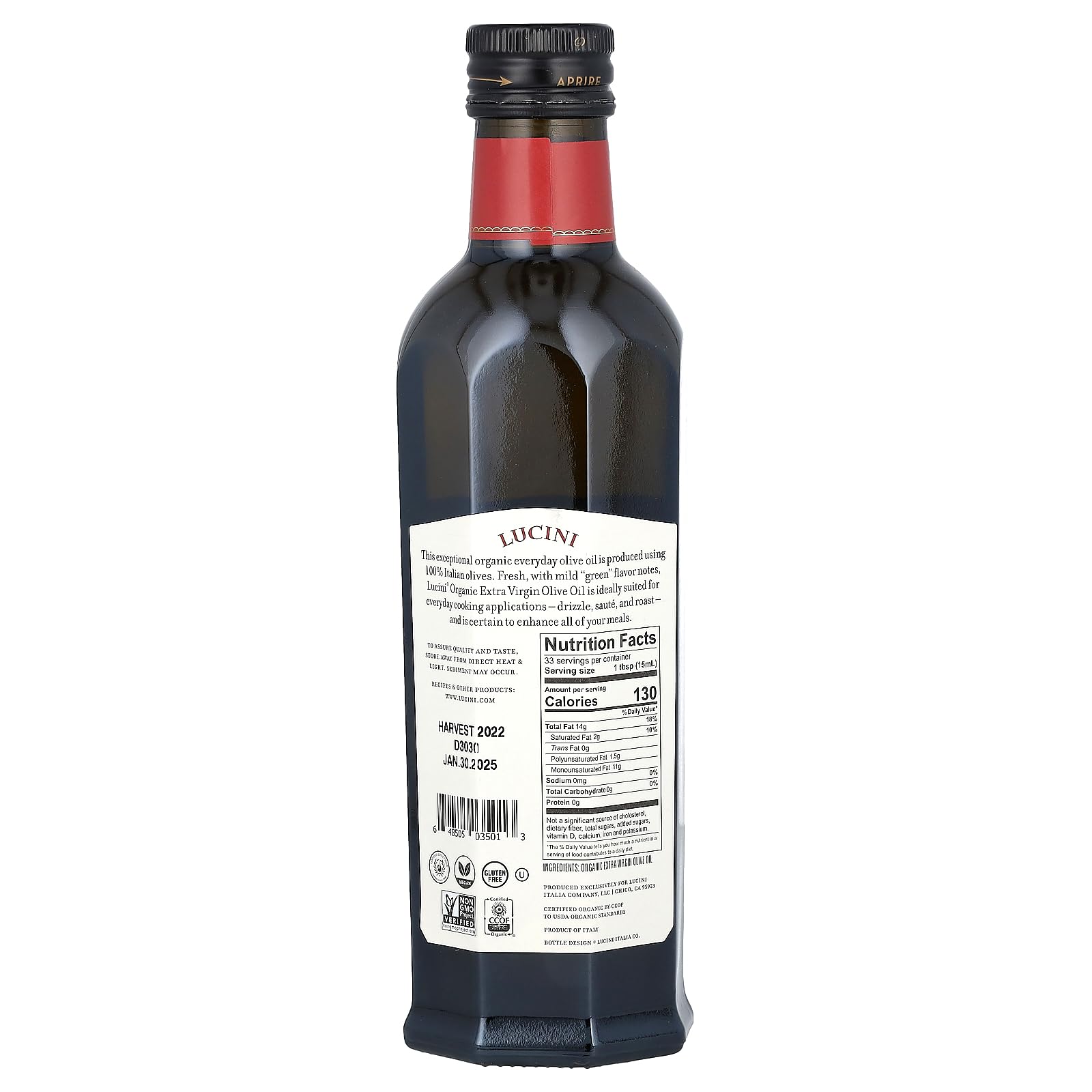 Lucini Organic Everyday Extra Virgin Olive Oil drizzled over a fresh salad.