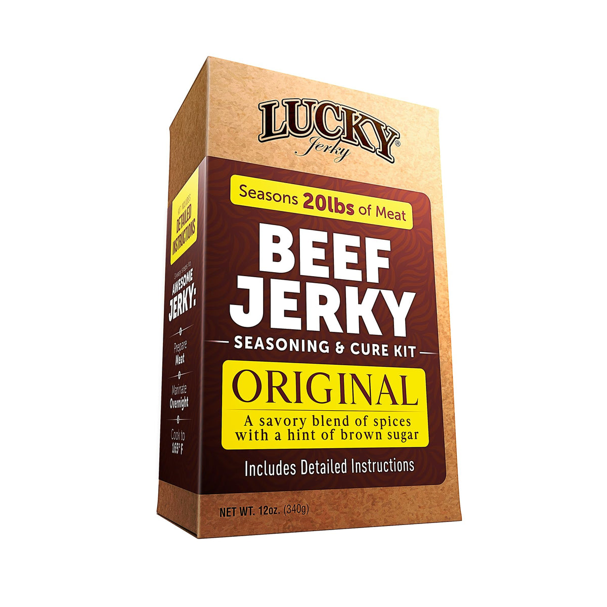 Lucky Beef Jerky Original DIY seasoning kit packaging with ready-to-use spices for quick jerky prep.