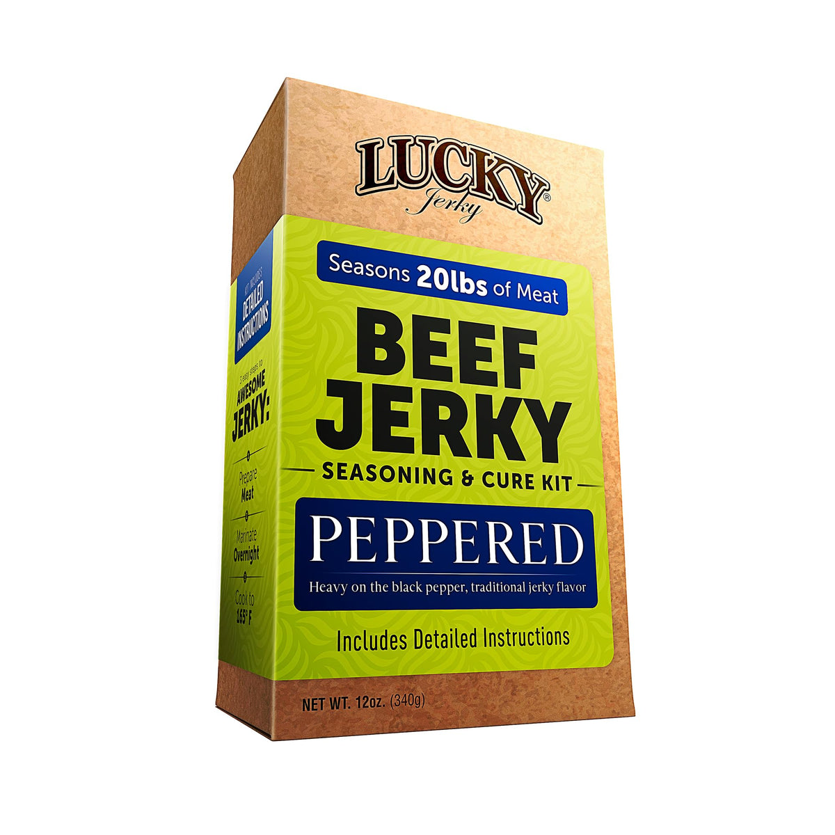 Lucky Beef Jerky Peppered DIY Kit setup showing components for easy family jerky making