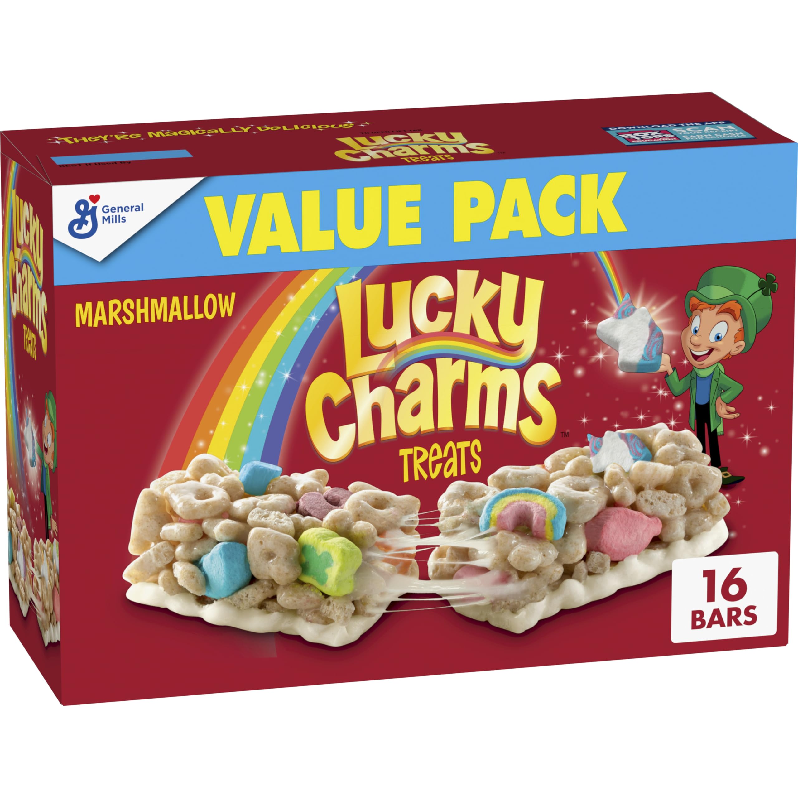 Lucky Charms breakfast cereal bars 16ct pack—portable breakfast option for busy mornings.