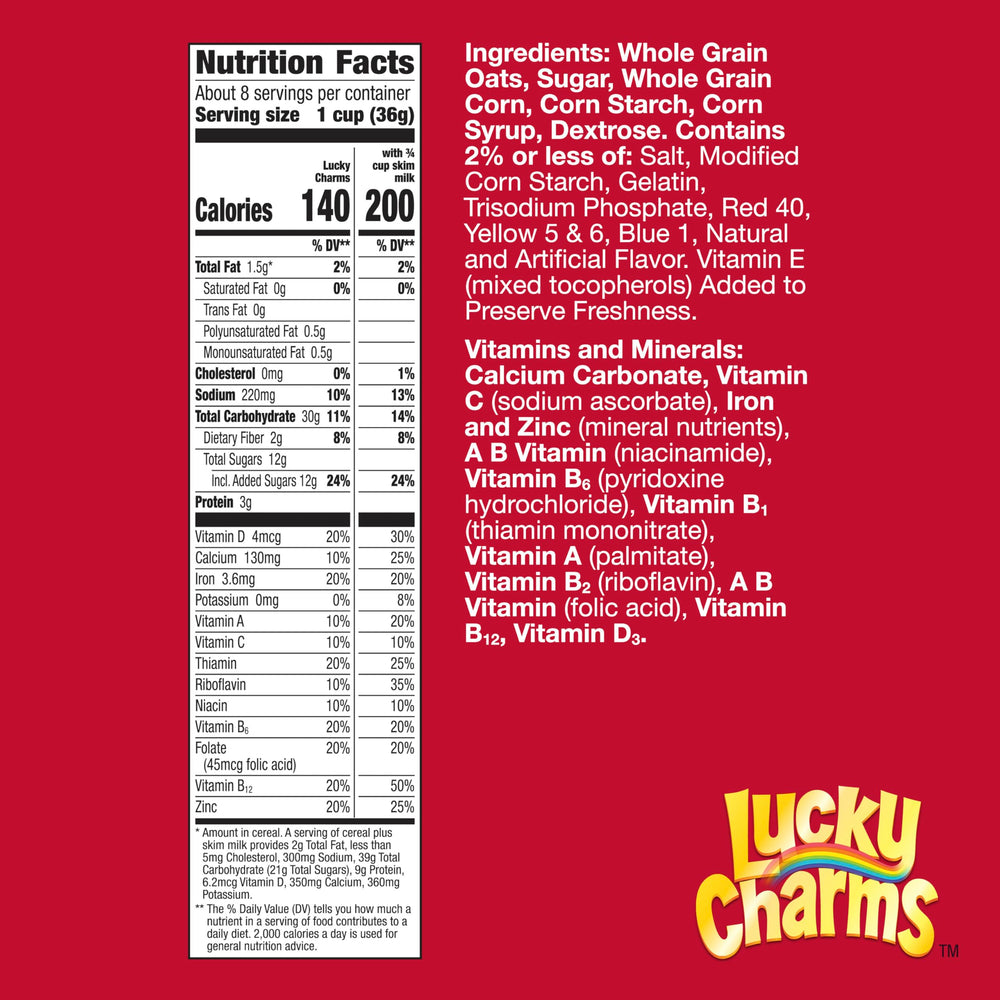 Bowl of Lucky Charms cereal with milk and marshmallows, a playful morning treat