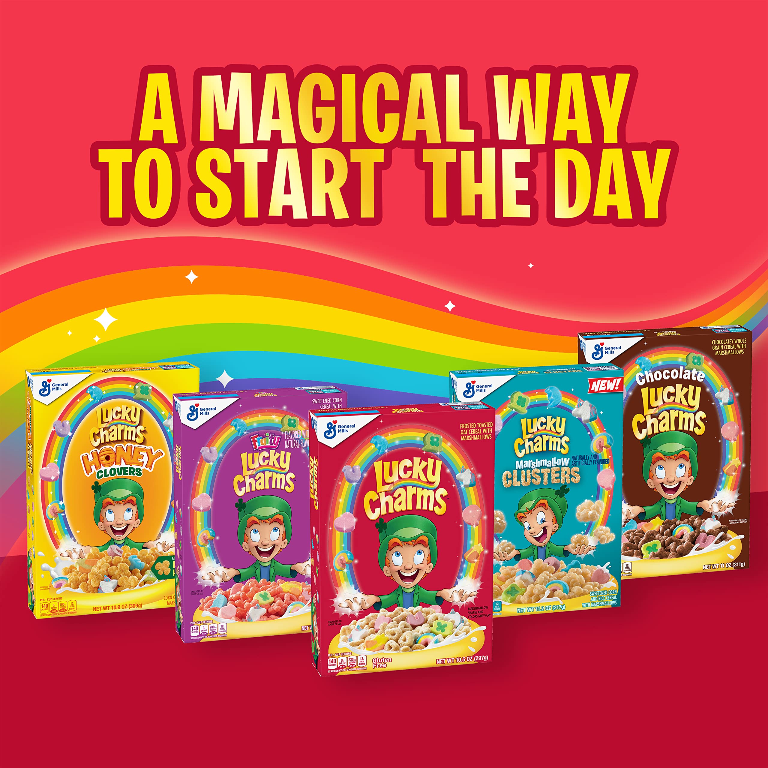 Lucky Charms marshmallow-filled cereal cup offering quick, tasty mornings.