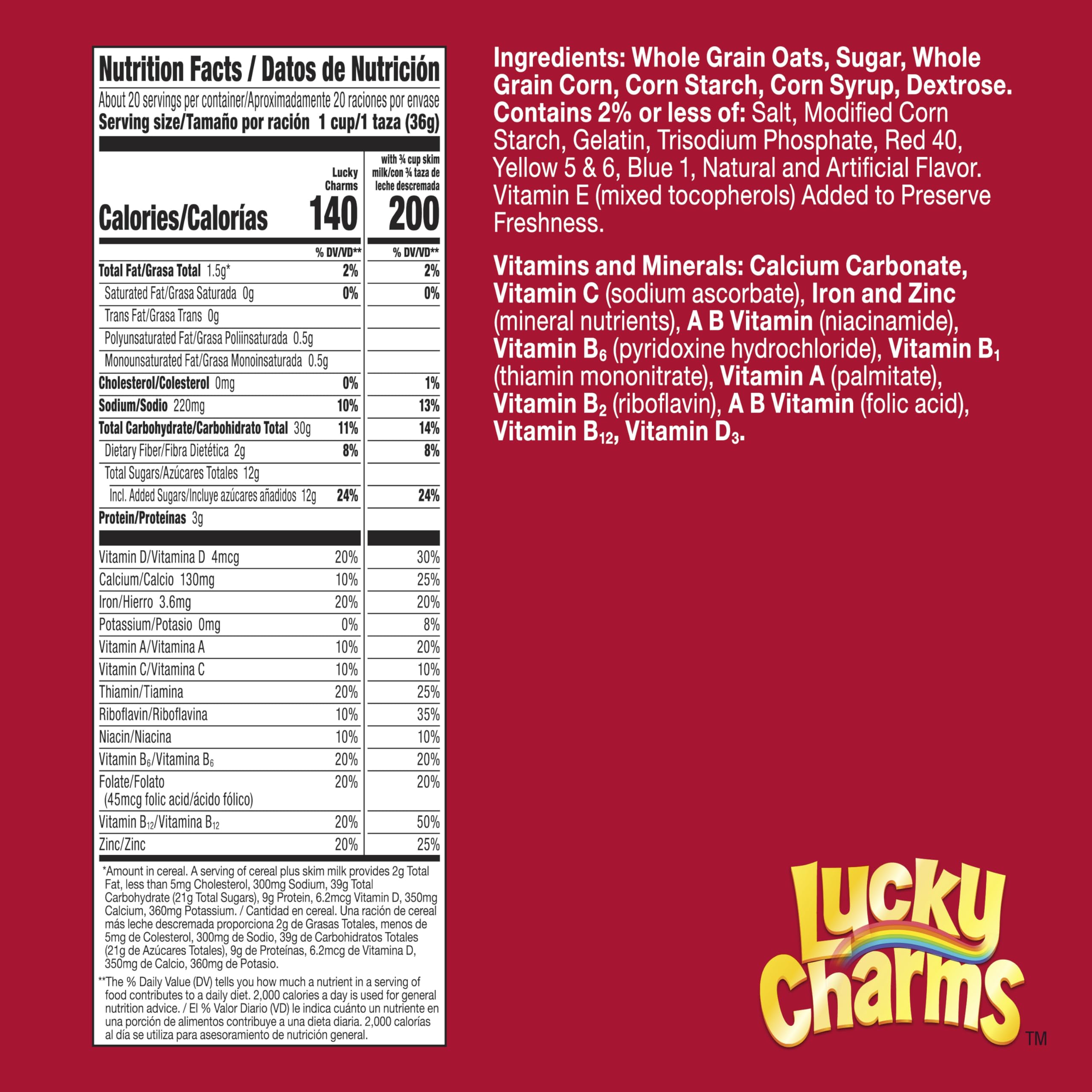 Lucky Charms marshmallow shapes visible in bowl, kid-friendly snack option