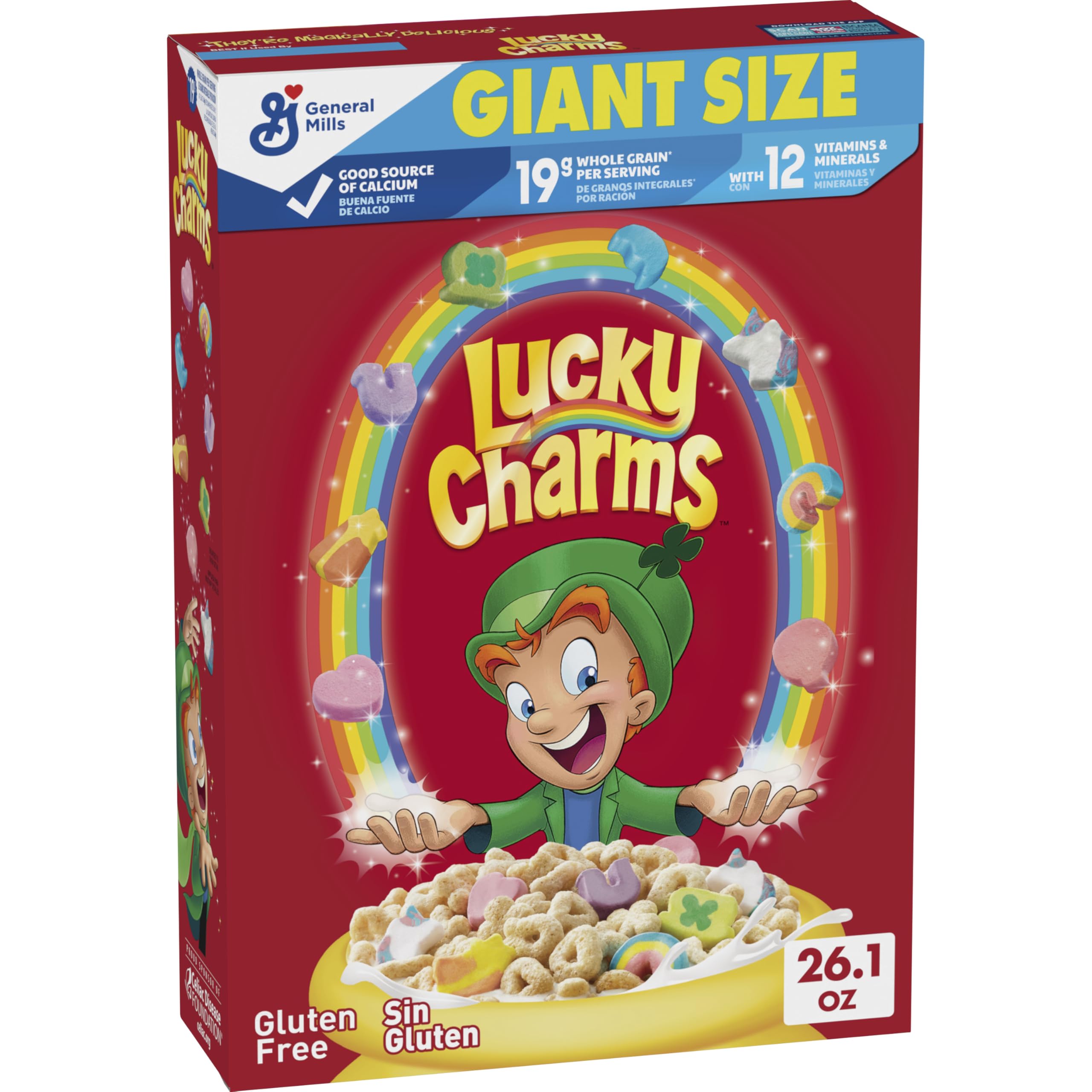 Lucky Charms gluten free cereal with marshmallows in a bowl for a fun breakfast.