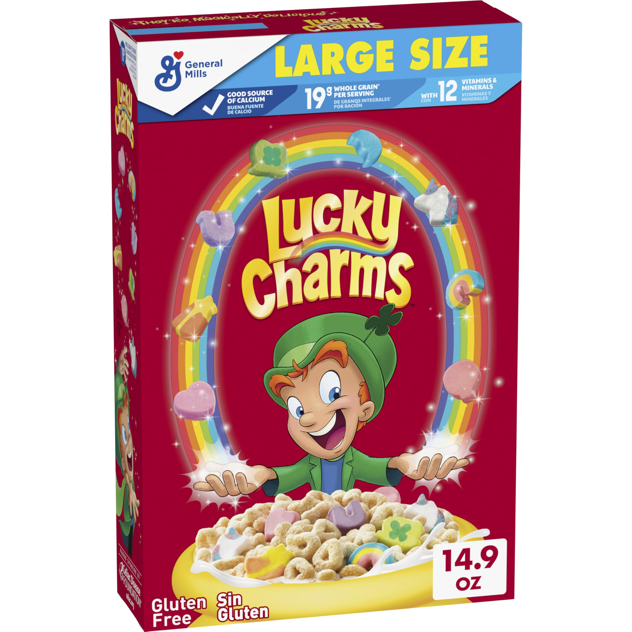 Lucky Charms gluten free cereal marshmallows in a bowl for a colorful breakfast.