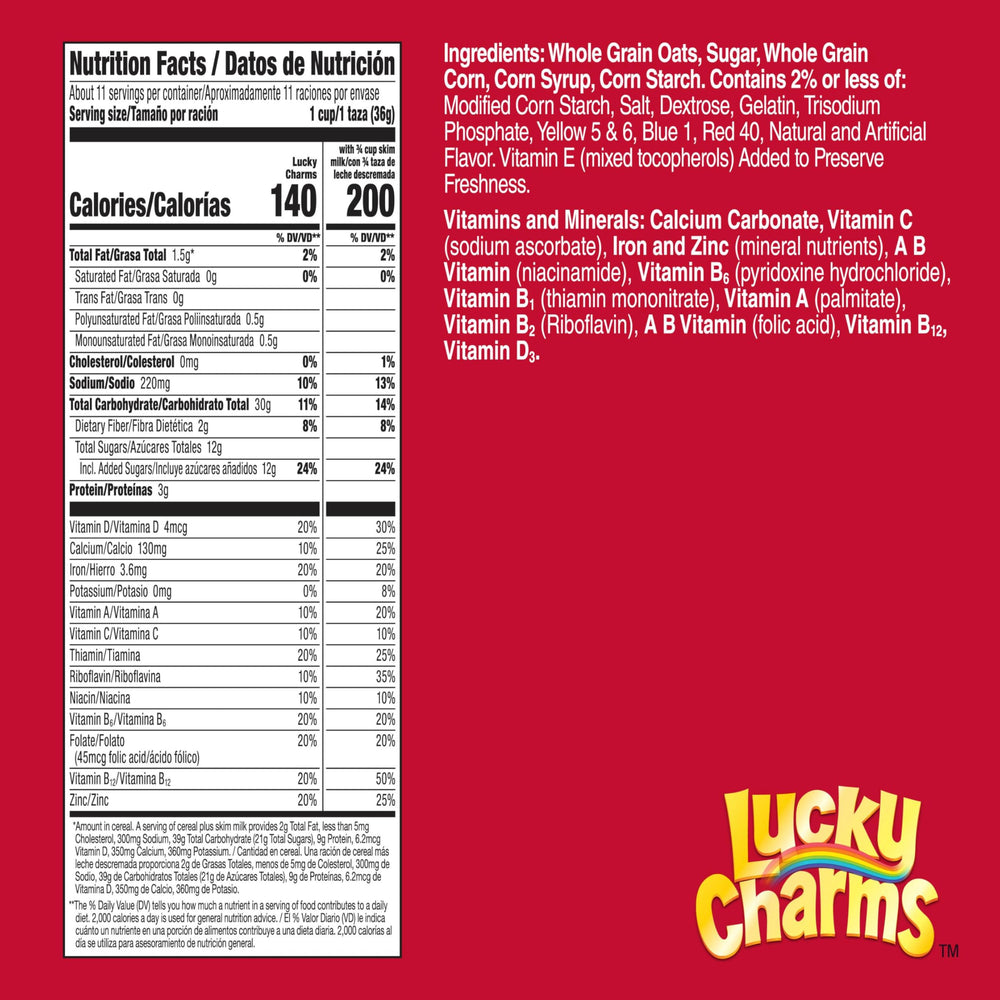 Lucky Charms gluten free cereal milk pour showing marshmallows, a quick breakfast option.