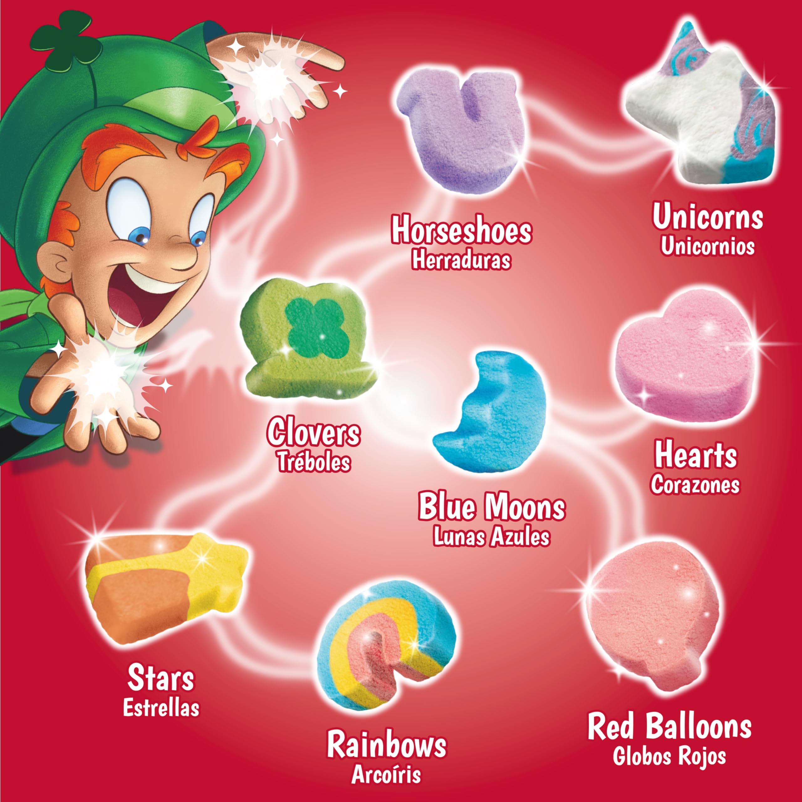 Lucky Charms gluten free label on the cereal box