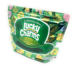 Lucky Charms Just Marshmellows bag front shows dehydrated marshmallow puffs for snacking