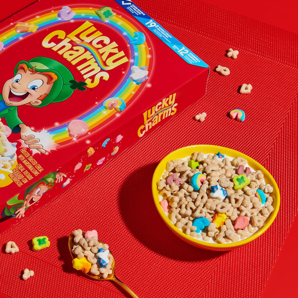 Lucky Charms close-up of toasted cereal texture