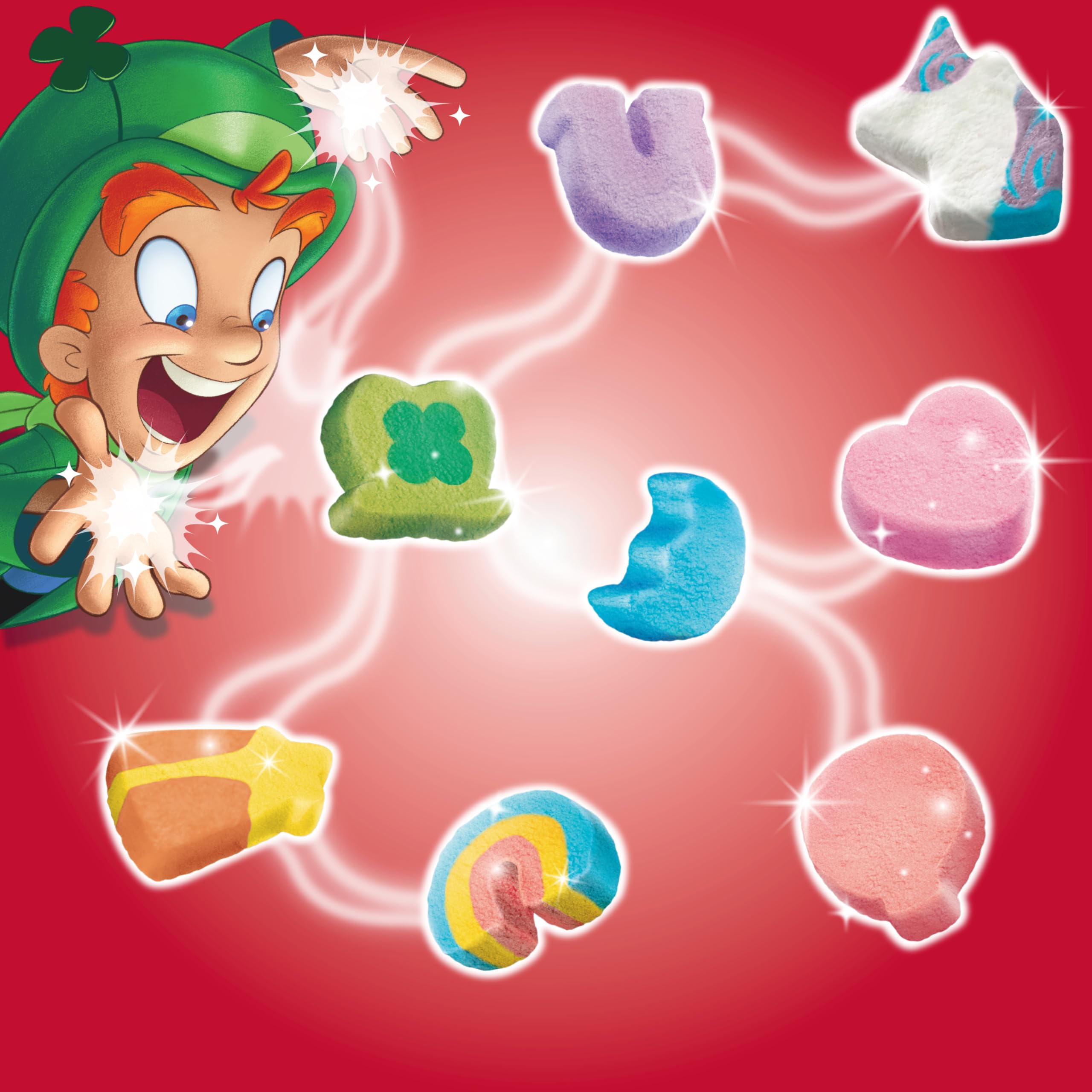 Lucky Charms whole grain cereal with 26g per serving in a convenient cup.