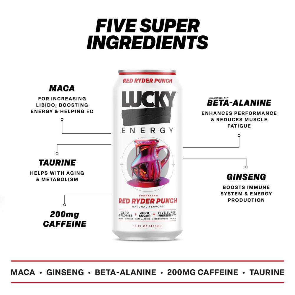 Lucky Energy Red Ryder Punch action pour demonstrates on-the-go caffeine boost.
